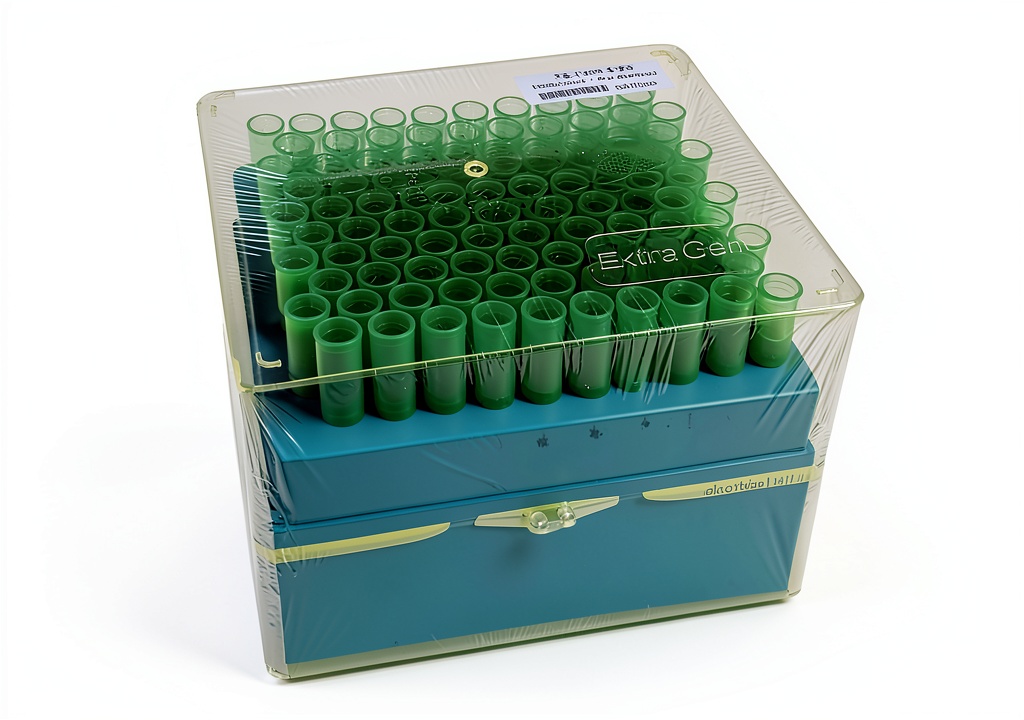 ExtraGene graduated pipette tips racked on a lab bench