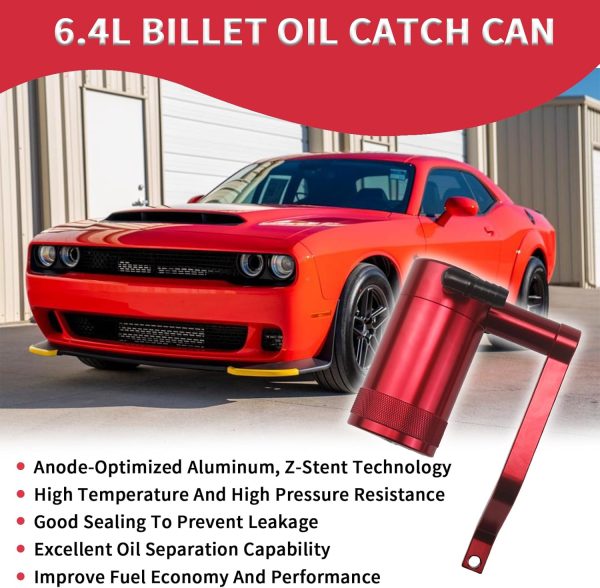 DOPPAPS Red Oil Catch Can Kit for 6.4L Dodge/Jeep 450ml with Z‑Bracket-1
