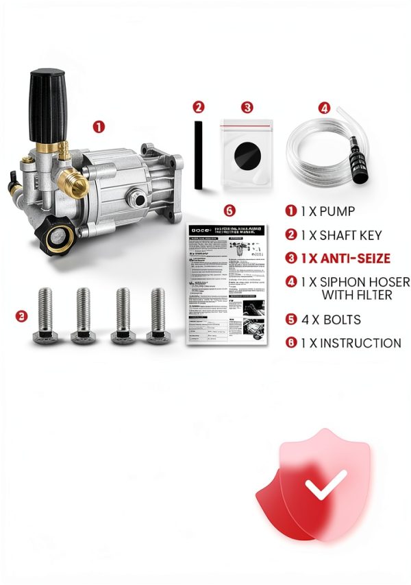 WOJET Pressure Washer Pump 3/4" Shaft 3400 PSI Horizontal Silver-7